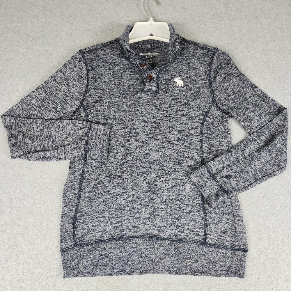 Abercrombie Kids Sweatshirt Boys 11/12 Navy Marled Classic Comfy Mock Neck Logo
